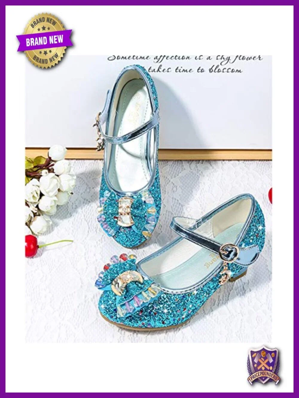 Kids Princess Mary Jane Heel Dress Shoes with Glitter Hook & Loop